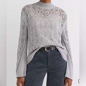 Loft Melange Pointelle Flare Sleeve Sweater Grey M